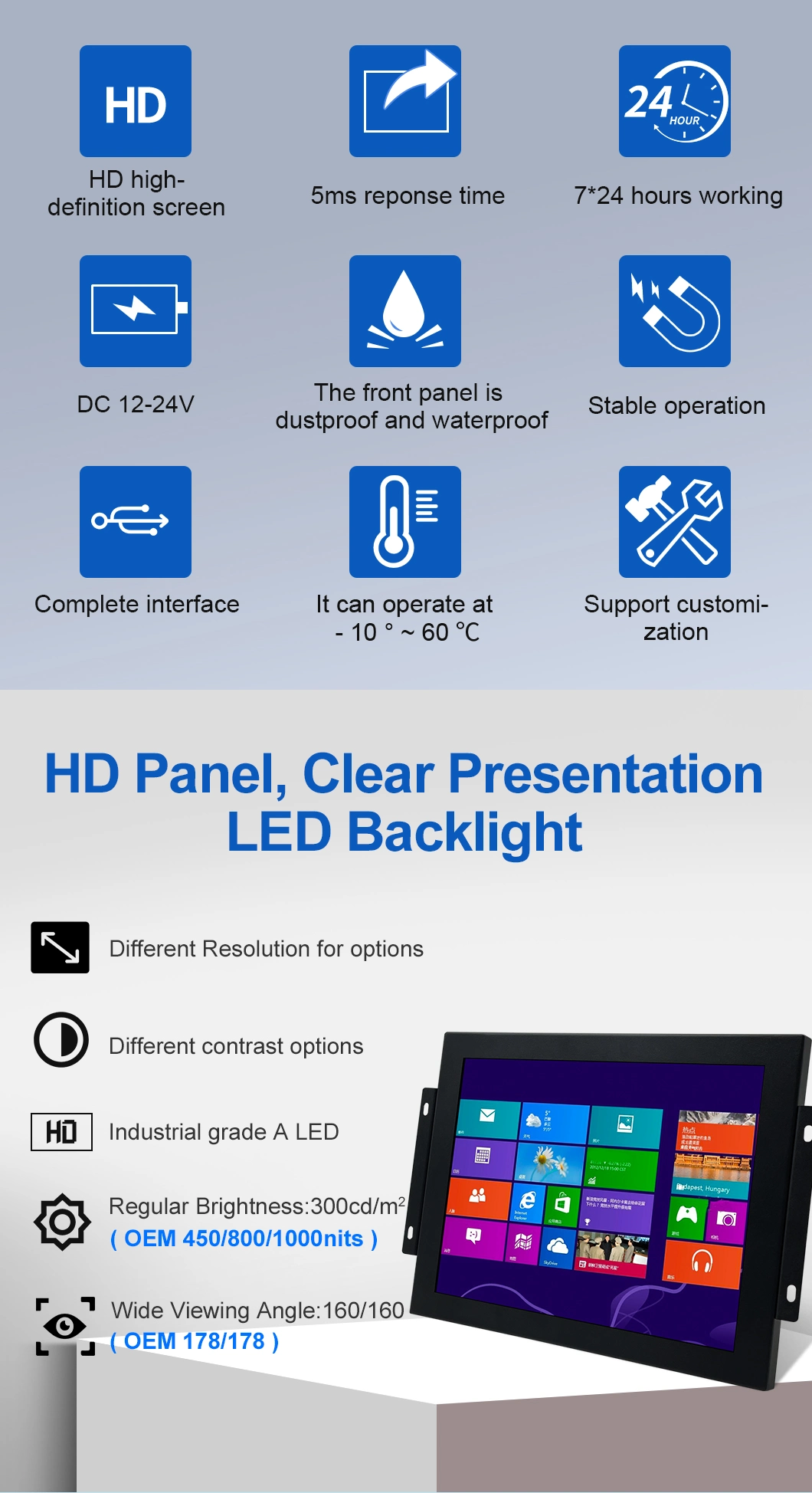 11.6 Inch IPS 1920*1080 HDMI VGA AV BNC Non Touch Screen Metal Case TFT Open Frame Embedded OEM ODM Industrial LCD Monitor